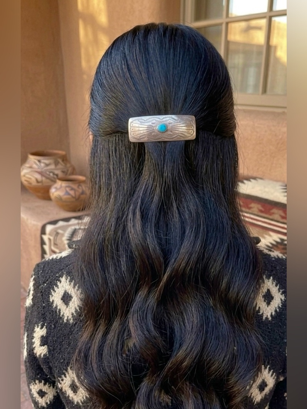 Vintage Navajo Native American Handmade Kingman Turquoise Hair Barrette
